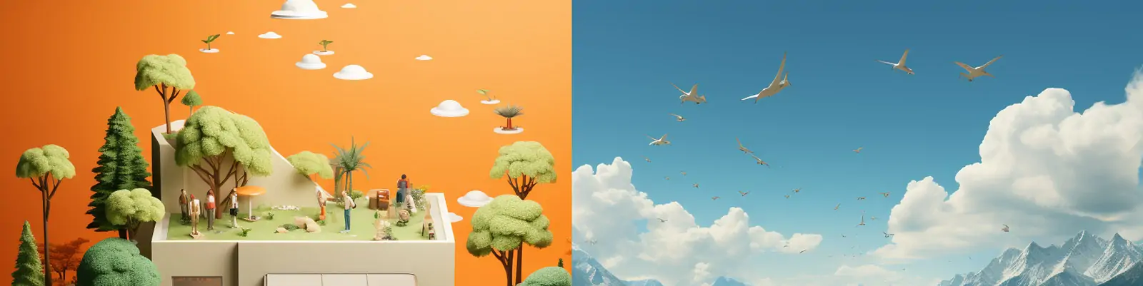 创意商业绿色植物立体建筑房屋景观郊游场景模型Midjourney关键词咒语