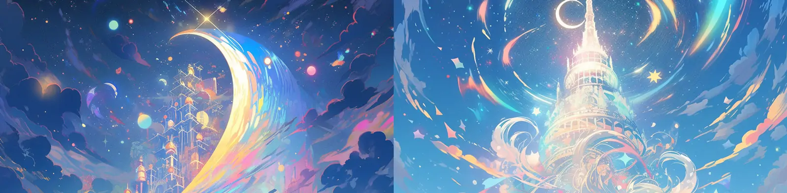 手绘日本漫画动漫卡通彩色梦幻女孩背影场景插图Midjourney关键词咒语分享