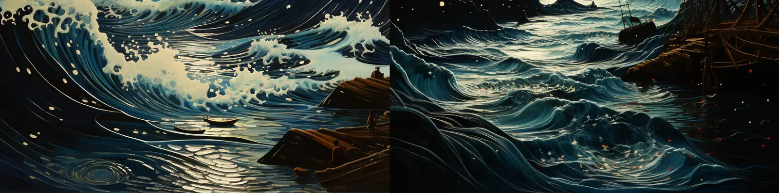 抽象艺术图形漩涡日出夕阳海浪大海自然风景插图背景Midjourney关键词咒语分享