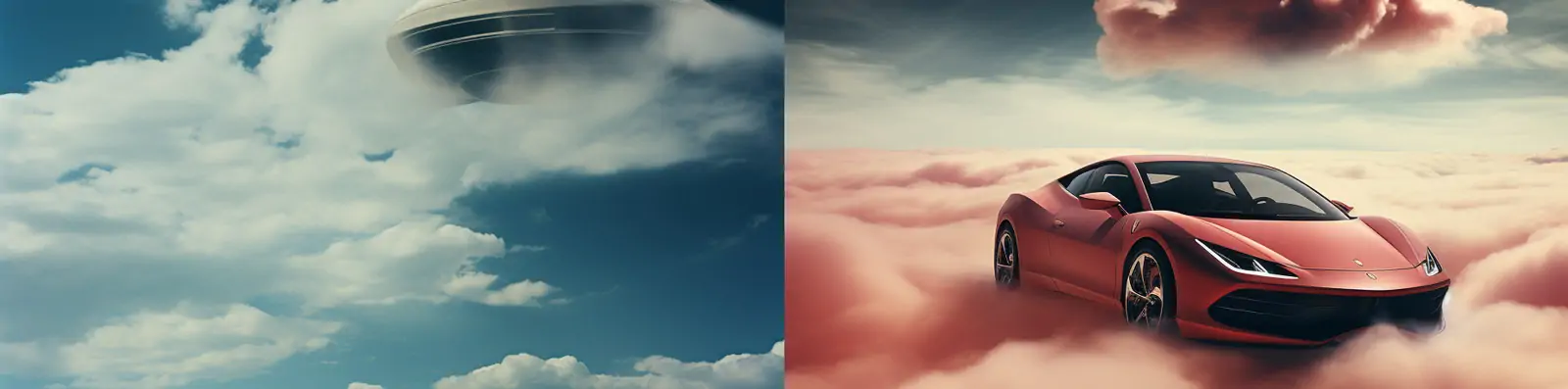 酷炫动感创意跑车汽车造型空中云朵漂浮美学广告摄影海报Midjourney关键词咒语分享