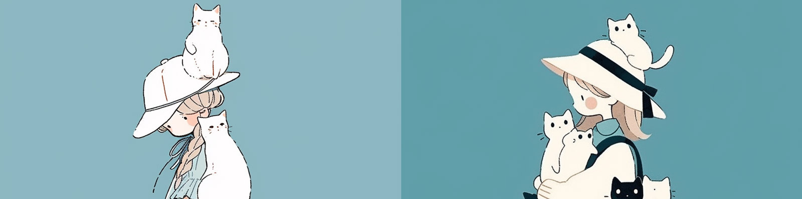 手绘极简主义简笔画可爱猫咪女孩涂鸦插图Midjourney关键词咒语分享