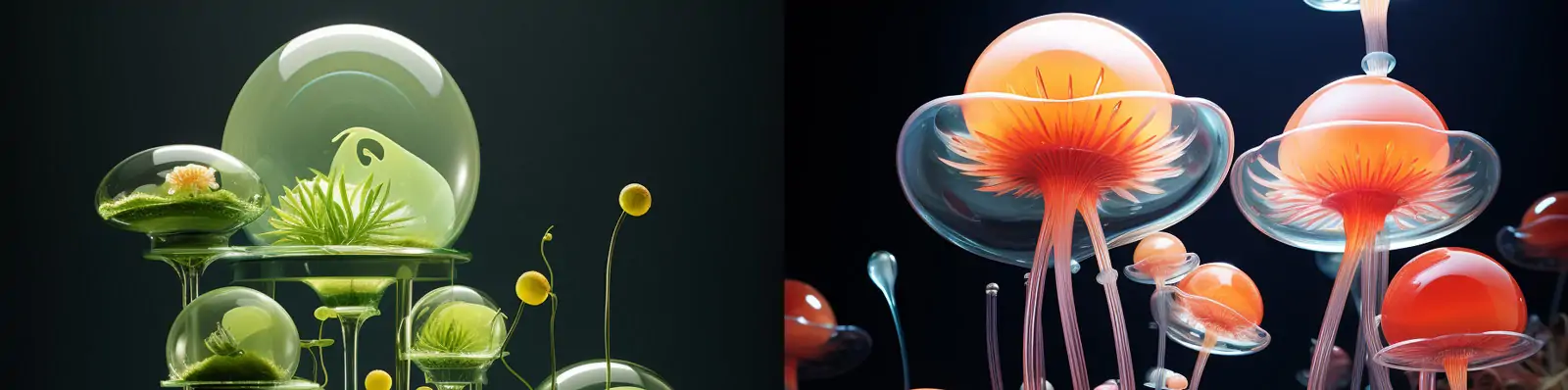 创意透明神秘外星生物水母蘑菇艺术逼真渲染图像海报Midjourney关键词咒语分享