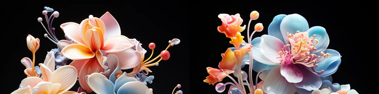 创意未来主义陶瓷鲜花热带植物插花艺术雕塑模型工艺品Midjourney关键词咒语分享