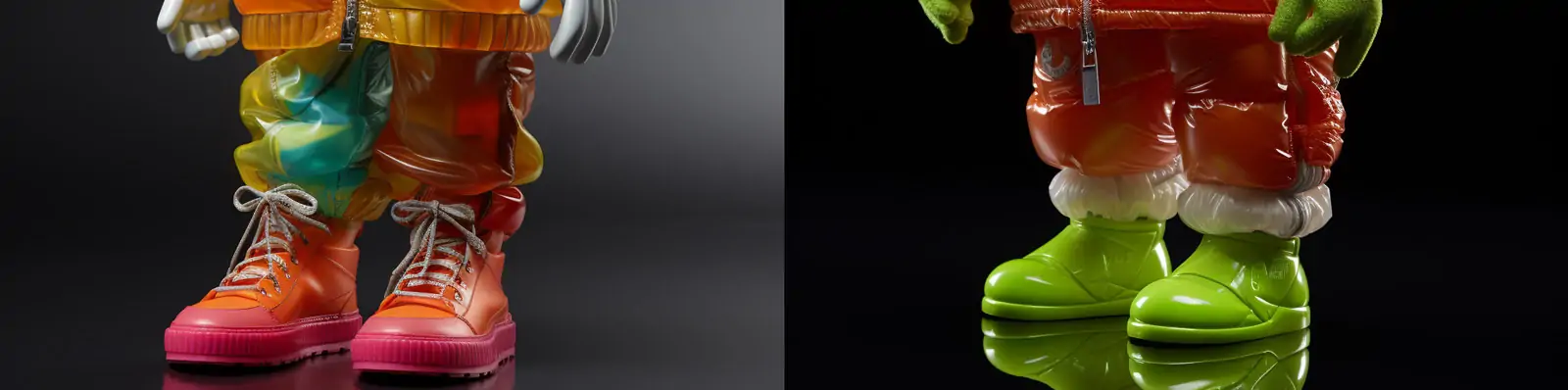 创意彩色运动品牌服装充气塑料玩具动物玩偶涂鸦艺术封面海报Midjourney关键词咒语分享