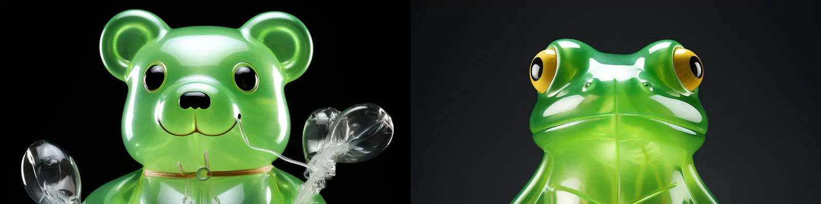 创意绿色透明塑料充气青蛙小熊动物气球电商产品模型广告海报Midjourney关键词咒语分享