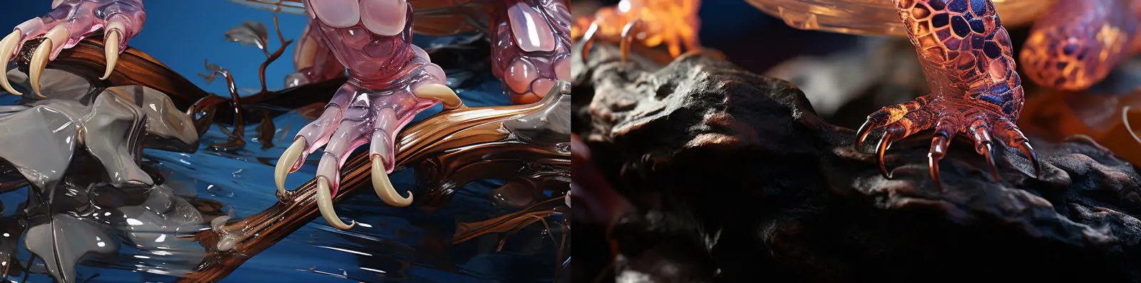 创意超现实主义透明塑料玻璃晶莹剔透乌龟树枝动物模型Midjourney关键词咒语