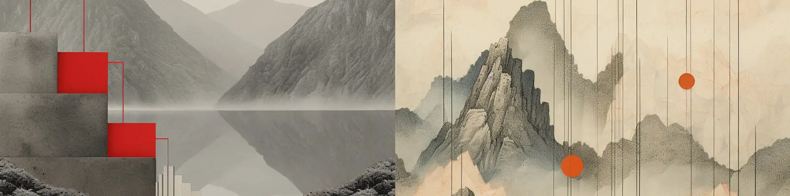 新学院派复古中国风山脉壁纸建筑网格丝绸艺术绘画海报背景Midjourney关键词咒语分享