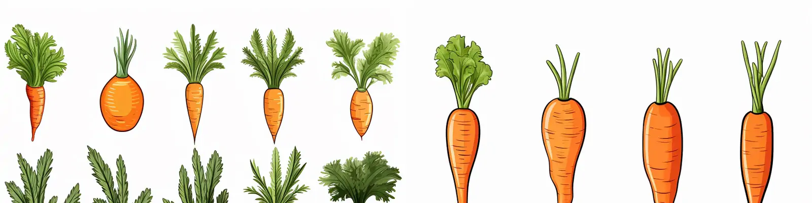 手绘彩色线条可爱卡通圆形胡萝卜简笔画黑白线稿插图绘画Midjourney关键词咒语分享