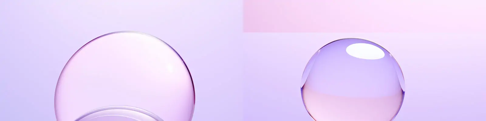 紫色透明水晶玻璃圆形水滴气泡光滑表面镜头化妆品电商海报背景Midjourney关键词咒语