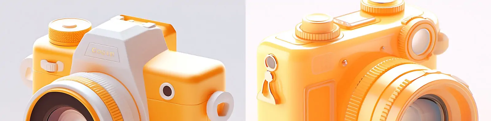 极简主义黄色半透明磨砂玻璃3D立体照相机电商产品设计广告海报Midjourney关键词咒语分享