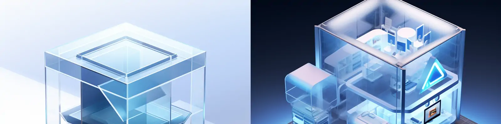 蓝色透明磨砂玻璃科技感光效工业三维立体产品设计Midjourney关键词咒语分享