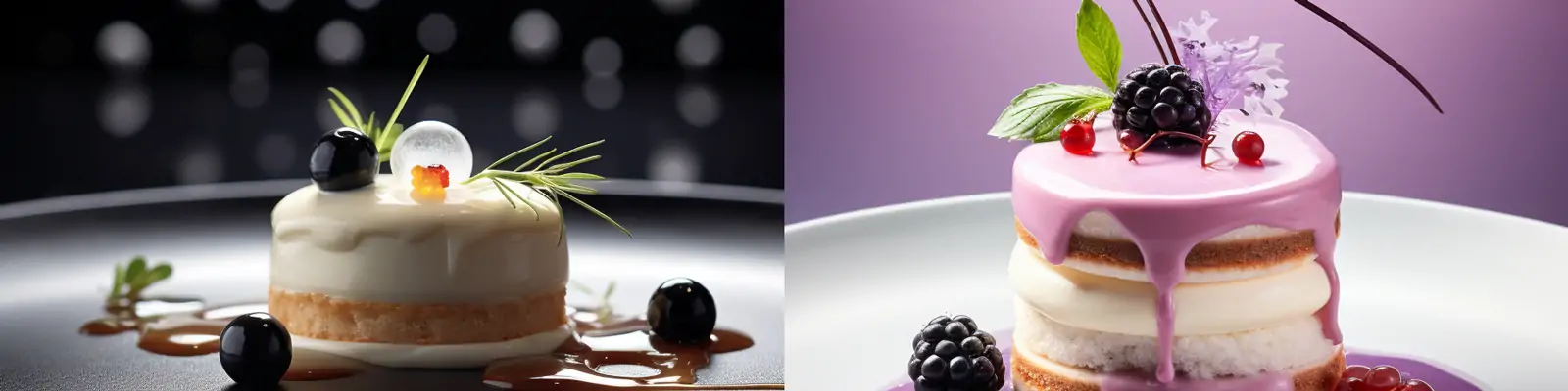 高级米其林餐厅甜品美食蓝莓蛋糕下午茶特写广告摄影海报Midjourney关键词咒语分享