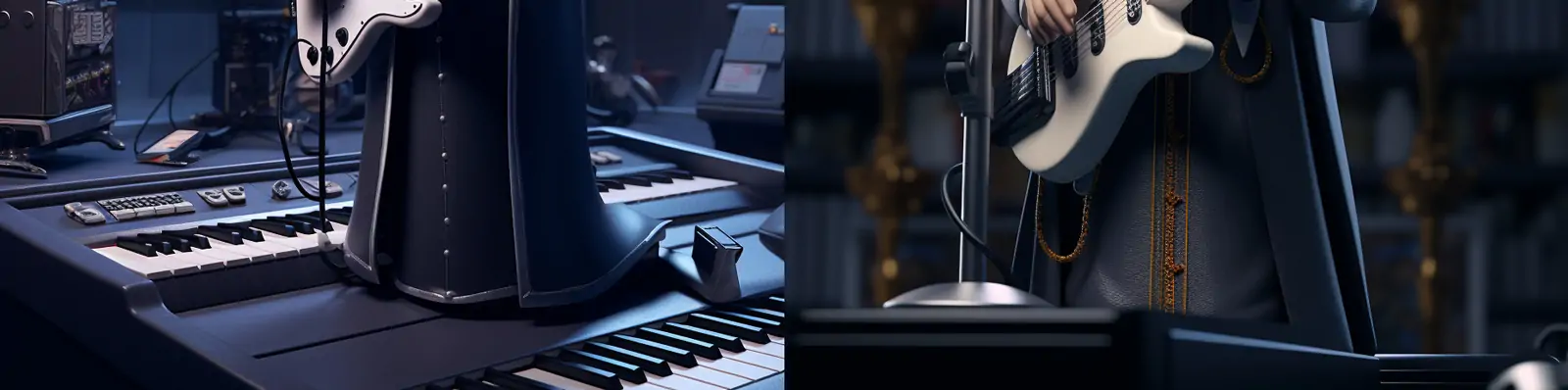 创意动漫卡通音乐工作室白胡子牧师麦克风吉他唱歌人物模型midjourney关键词咒语