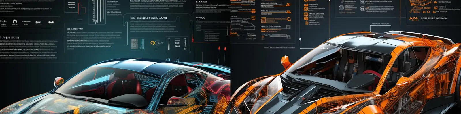 未来主义赛博朋克汽车蓝图大尺寸全功能风格引擎科技透视设计海报midjourney关键词咒语