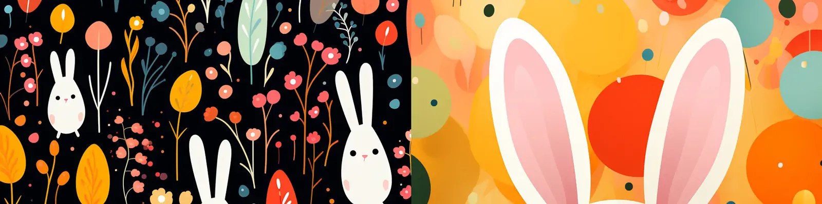 手绘可爱卡通儿童抽象艺术动物兔子胡萝卜彩色壁纸图案背景Midjourney关键词咒语