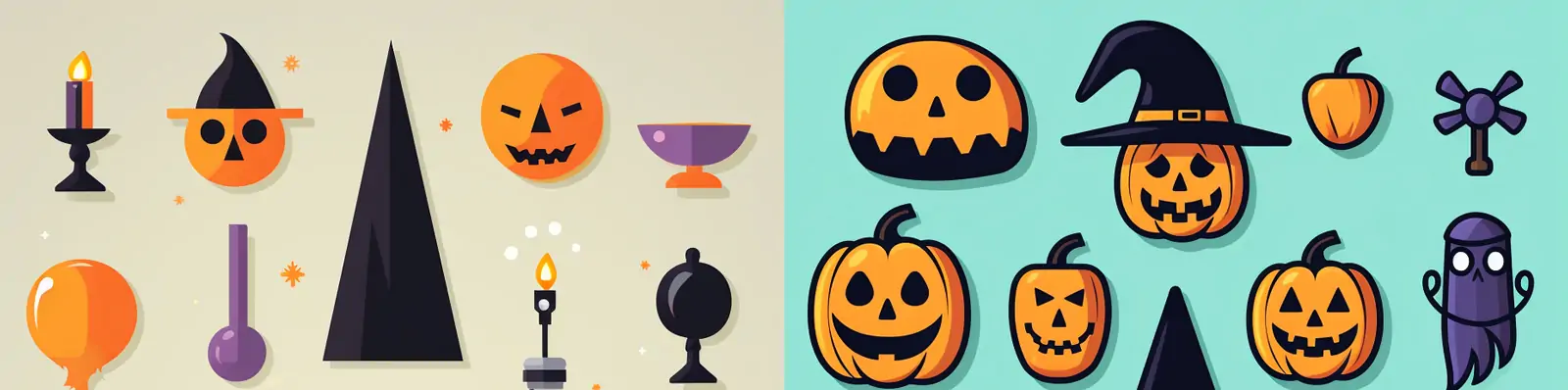 手绘万圣节南瓜灯蝙蝠幽灵元素矢量简单平面图标icon插图midjourney关键词咒语
