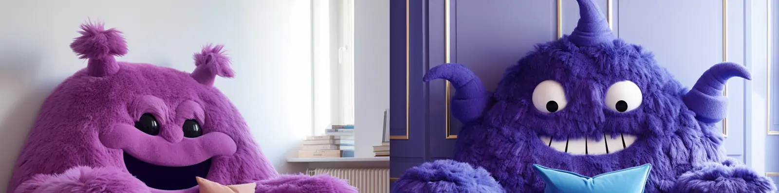 彩色毛绒怪物儿童房可爱卡通怪兽形状单人沙发电商产品广告海报Midjourney关键词咒语分享