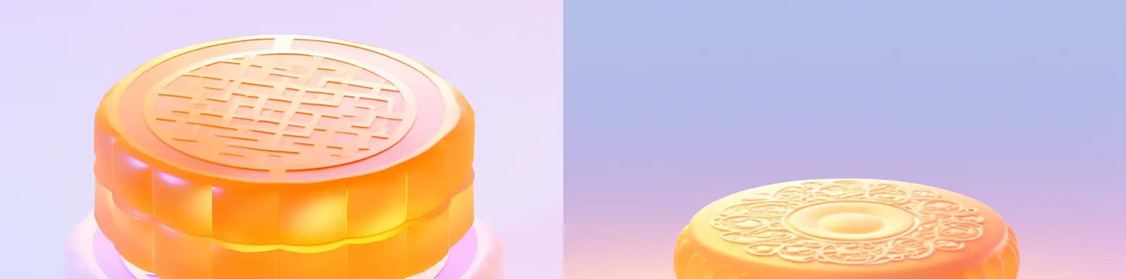 创意3D立体中秋节透明渐变玻璃溶体月饼模型等距视图midjourney关键词咒语分享