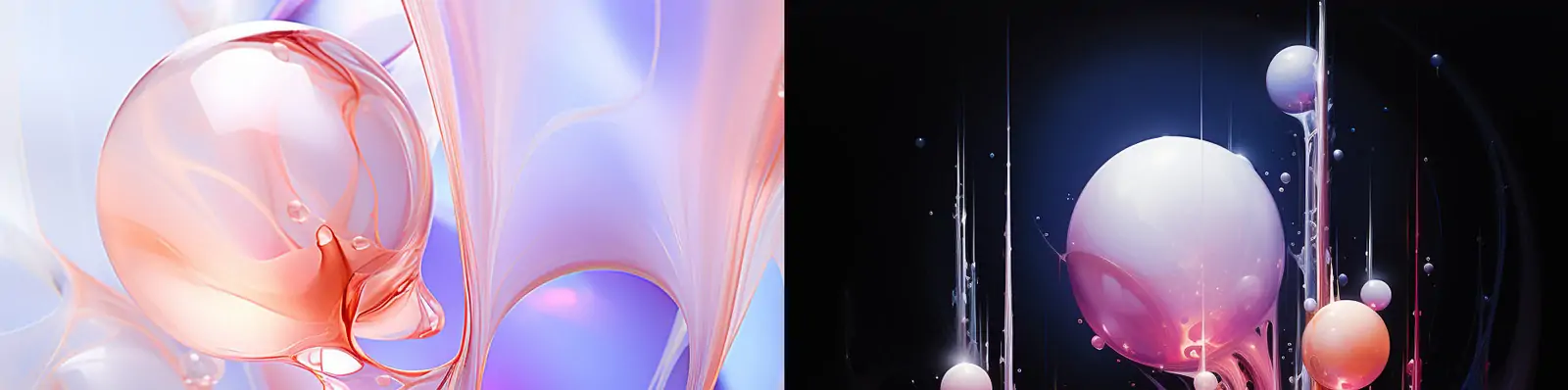 创意紫色渐变空灵梦幻星云抽象艺术椭圆球体半透明气泡海报背景Midjourney关键词咒语