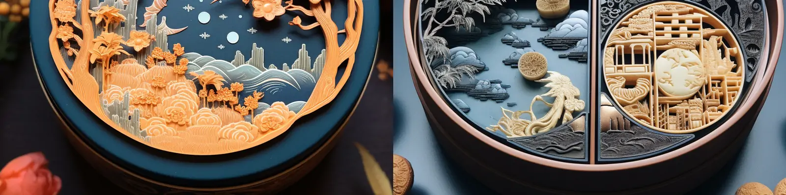 传统中秋节月亮兔子月饼礼盒镂空雕刻包装设计灵感素材midjourney关键词咒语