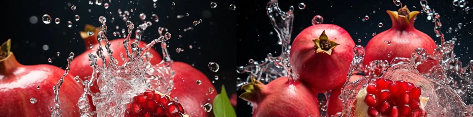 新鲜石榴水果水花飞溅电商生鲜产品专业广告摄影海报Midjourney关键词咒语