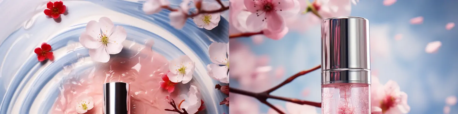 春天粉色樱花化妆品护肤品美妆电商产品广告摄影海报背景Midjourney关键词咒语分享