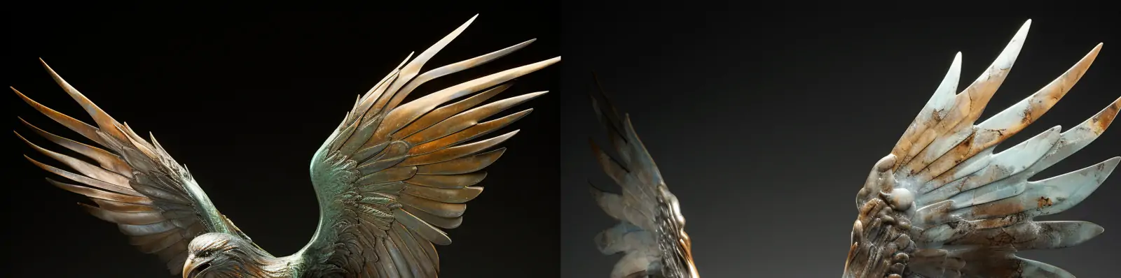 创意逼真立体老鹰展示翱翔青铜金属雕像翅膀飞翔木雕工艺品模型midjourney关键词咒语