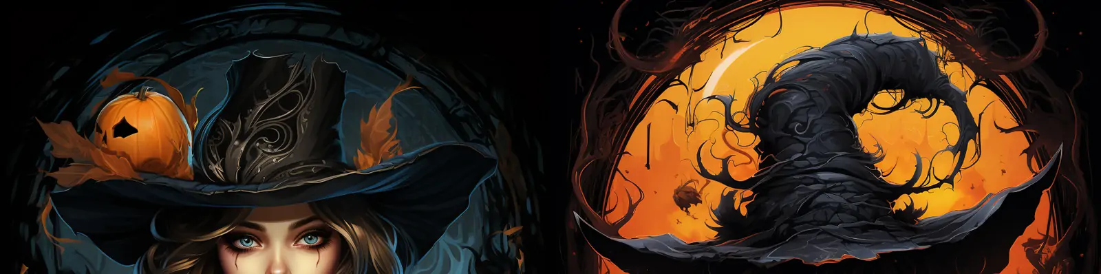 万圣节南瓜灯神秘恐怖女郎角色扮演魔术风格艺术插图海报midjourney关键词咒语分享