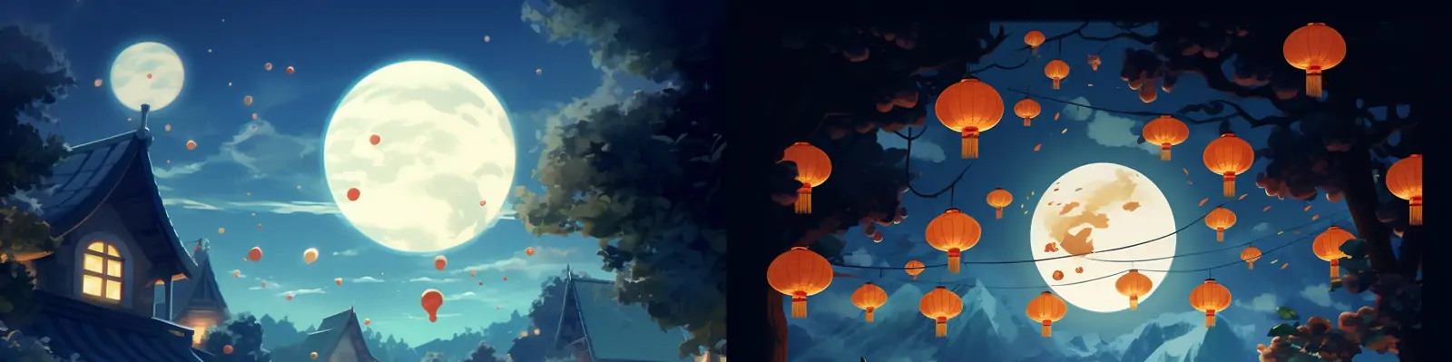 传统古风古典中秋节家人团圆饭月亮兔子灯笼海报设计素材midjourney关键词咒语