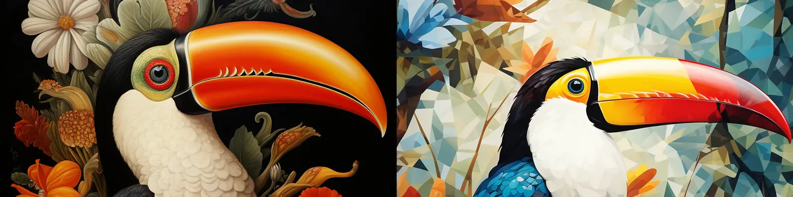 创意白喉巨嘴鸟动物特写艺术封面水彩画海报Midjourney关键词咒语分享