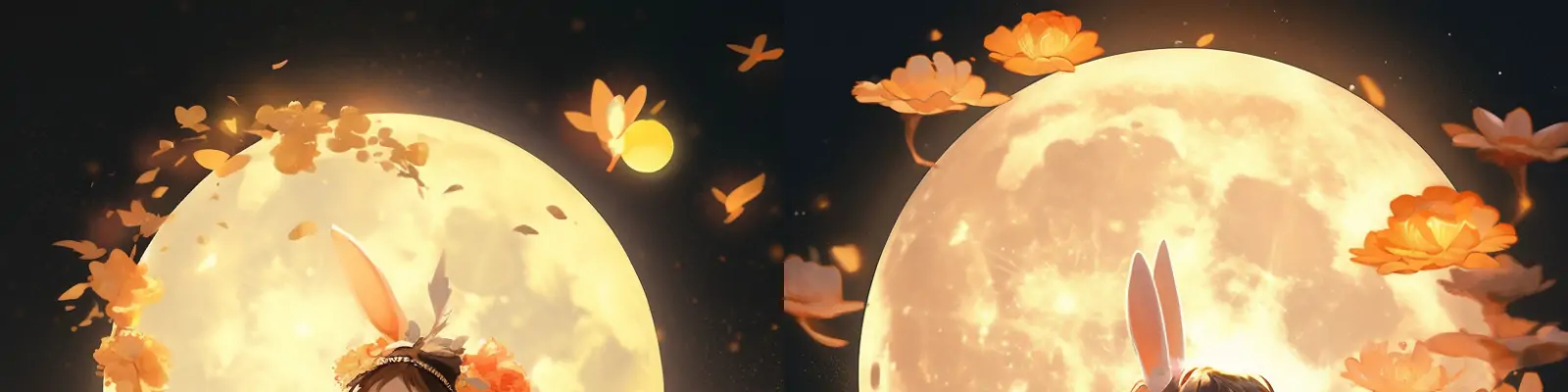 中国传统节日中秋节可爱古装小仙女月亮玉兔迪士尼卡通人物插图midjourney关键词咒语