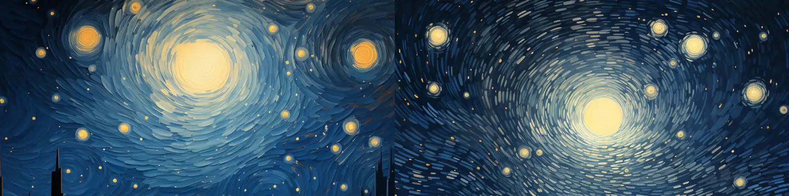 创意极简主义蓝色梵高星空壮丽美景旋转光点艺术空间绘画海报midjourney关键词咒语分享