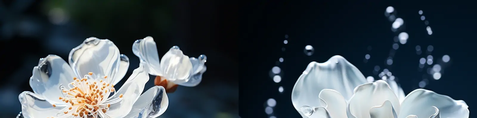 创意3D立体洛可可风格莲花冰雕透明玻璃雕塑模型静物鲜花特写海报midjourney关键词咒语分享