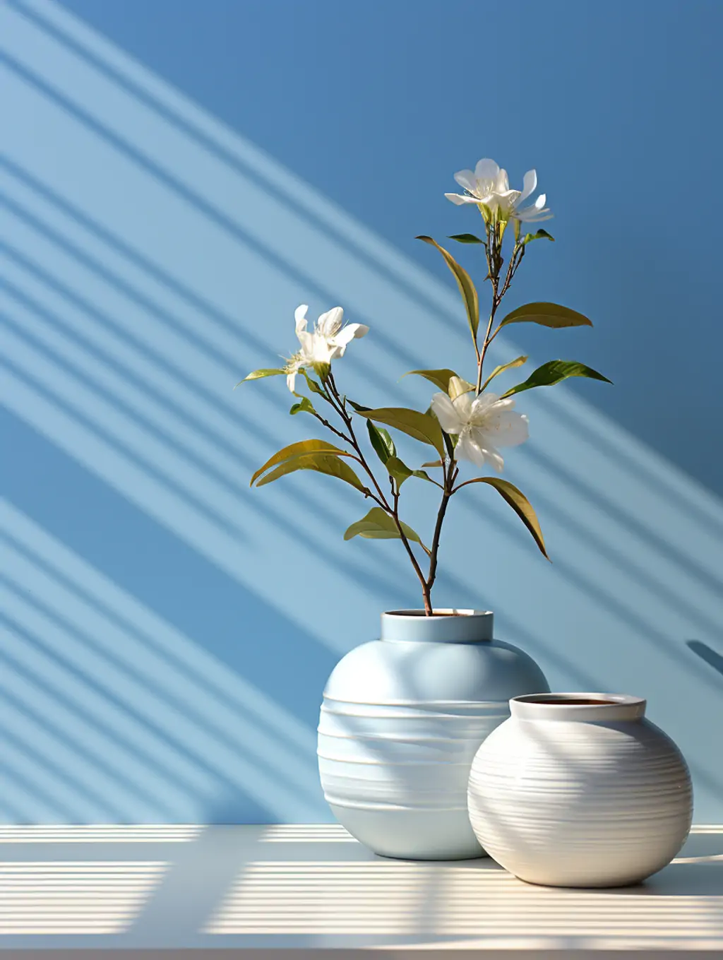 极简主义中国风陶瓷花瓶插花鲜花植物光影效果空间海报背景midjourney关键词咒语 - Ai宇宙吧--Ai宇宙吧-