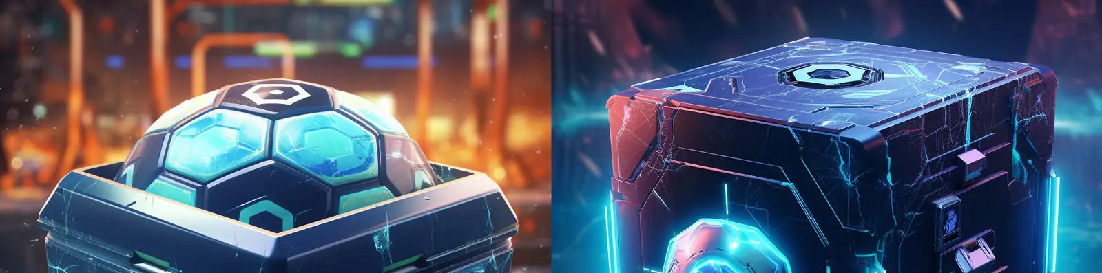 神秘赛博朋克足球科技感光效包装游戏道具盒子礼盒立体空间海报背景Midjourney关键词咒语