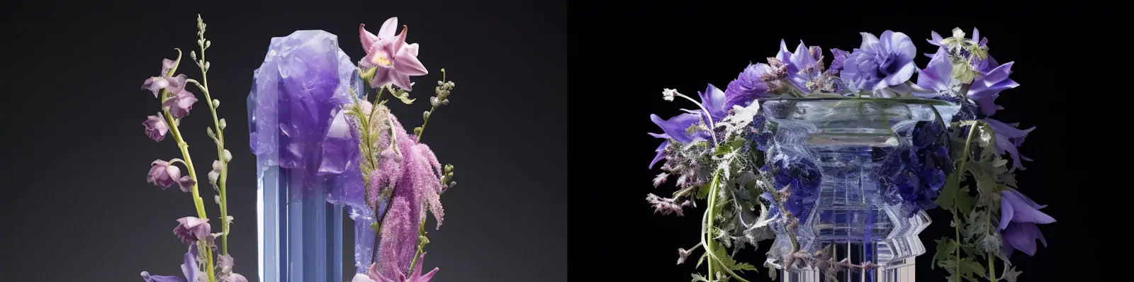 创意紫色薰衣草鲜花透明水晶奖杯柱子合成艺术摄影海报Midjourney关键词咒语分享