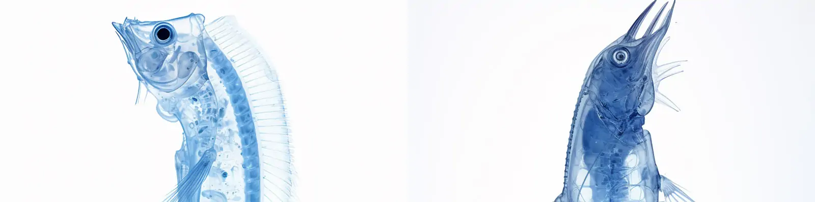 蓝色变异海洋生物蓝蝰蛇x射线胶片透视透明骨架科学构图Midjourney关键词咒语