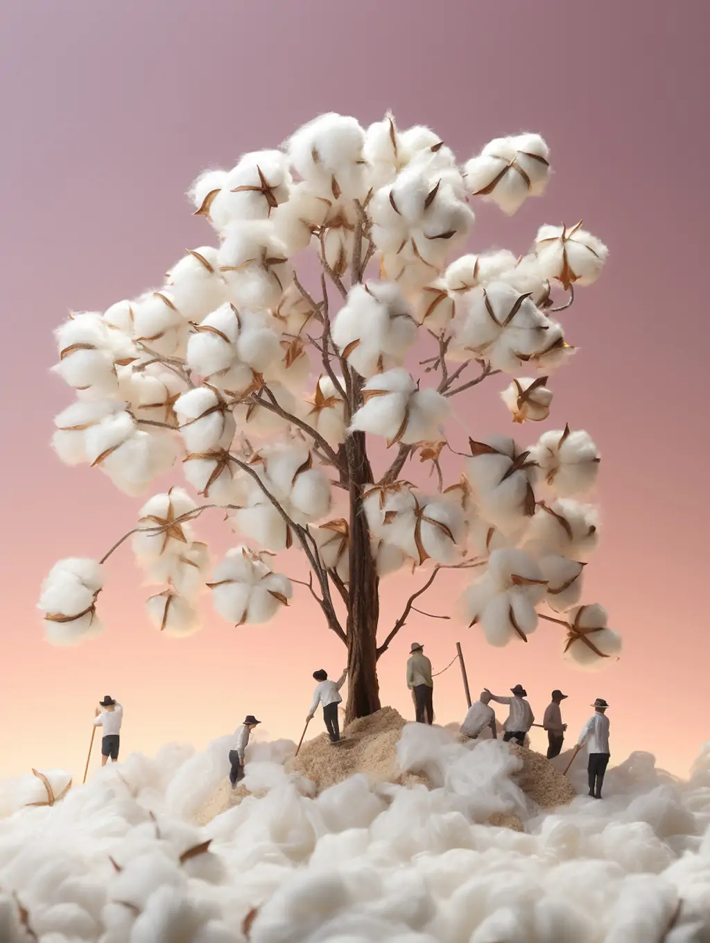 创意迷你微观棉花人物雕像模型超现实主义时尚摄影艺术海报midjourney关键词咒语-Ai宇宙吧-