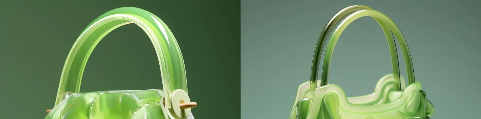 绿色3D立体空灵几何时尚女士充气手提袋塑料袋电商产品摄影海报Midjourney关键词咒语分享