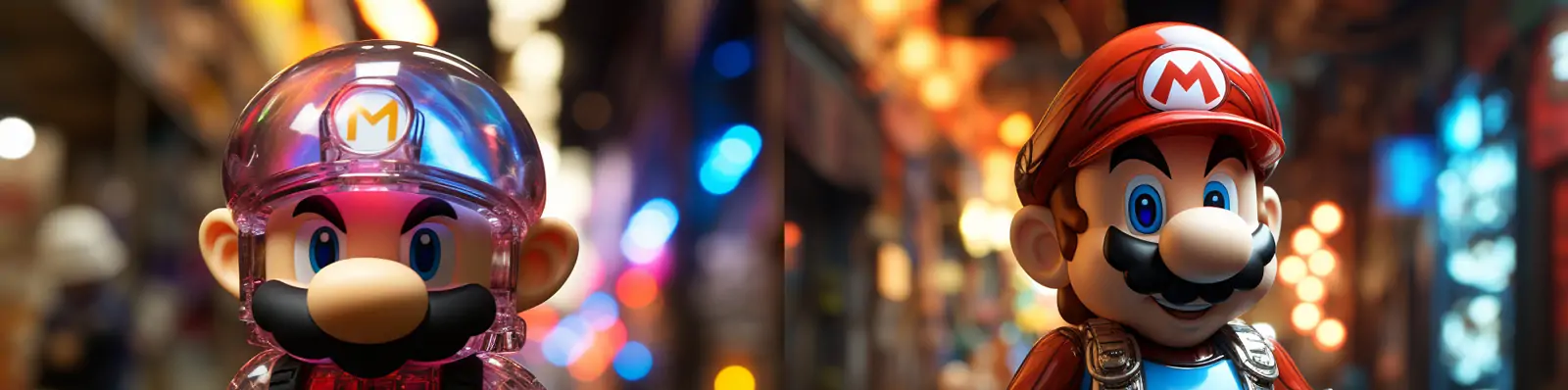 可爱卡通透明机甲塑料外壳超级马里奥赛博朋克机械人物模型Midjourney关键词咒语