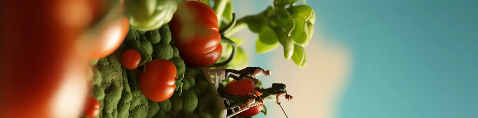 创意超现实主义迷你微观逼真番茄西红柿人物雕像模型艺术摄影海报midjourney关键词咒语