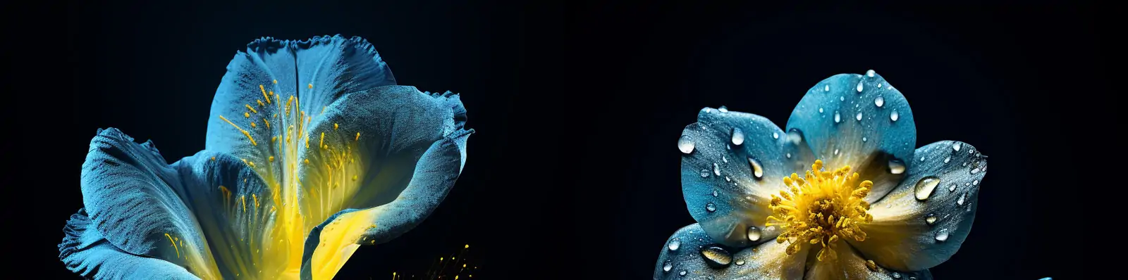 创意神秘唯美蓝色鲜花水滴花蕊静物拍摄艺术摄影写真海报Midjourney关键词咒语分享