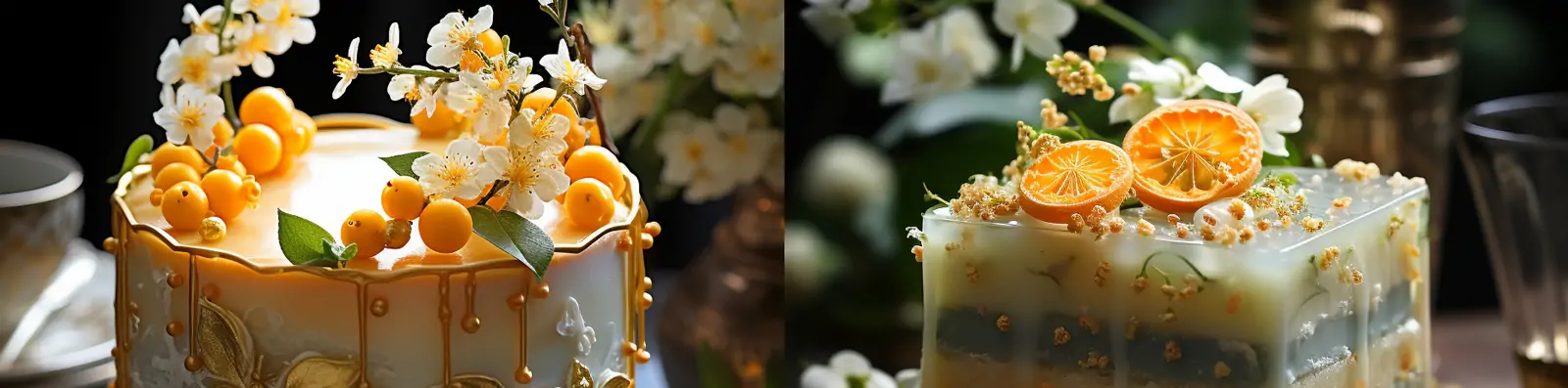 唯美创意桂花蛋糕蜂蜜甜品糕点千层下午茶美食艺术摄影广告海报midjourney关键词咒语