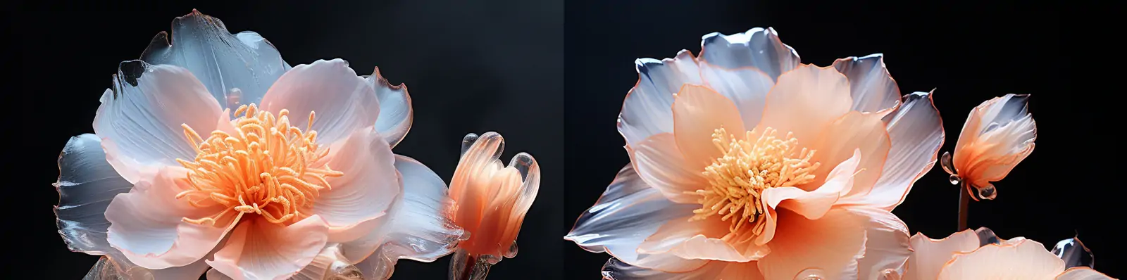 超现实主义逼真粉色半透明塑料薄膜鲜花假花工艺品广告摄影海报midjourney关键词咒语分享