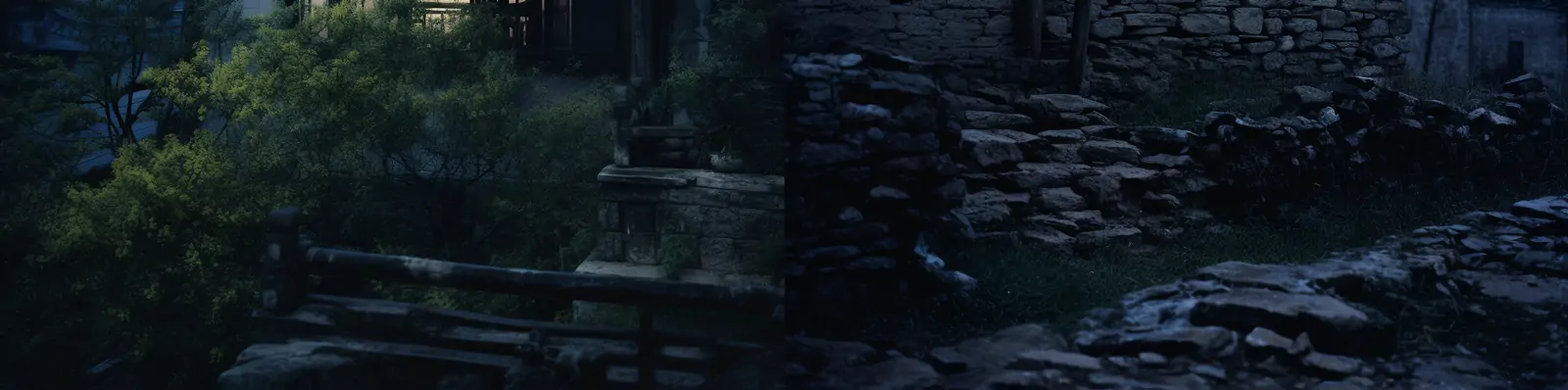 夏日漆黑夜晚月亮天空中国风传统建筑村庄石头房子真实感摄影海报midjourney关键词咒语