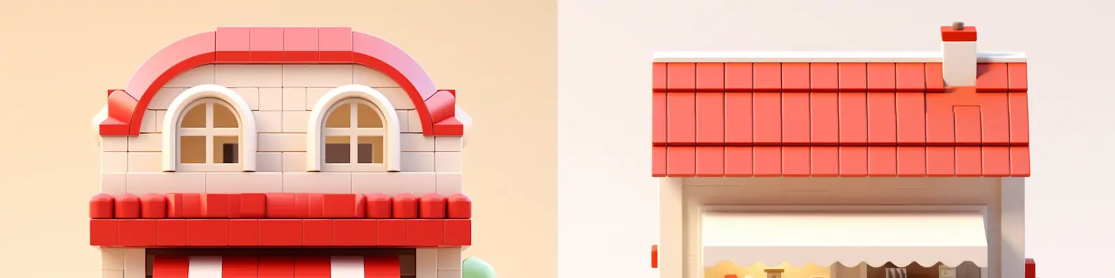 极简主义可爱卡通怀旧艺术风格3D立体玩具店商店乐高玩具模型Midjourney关键词咒语