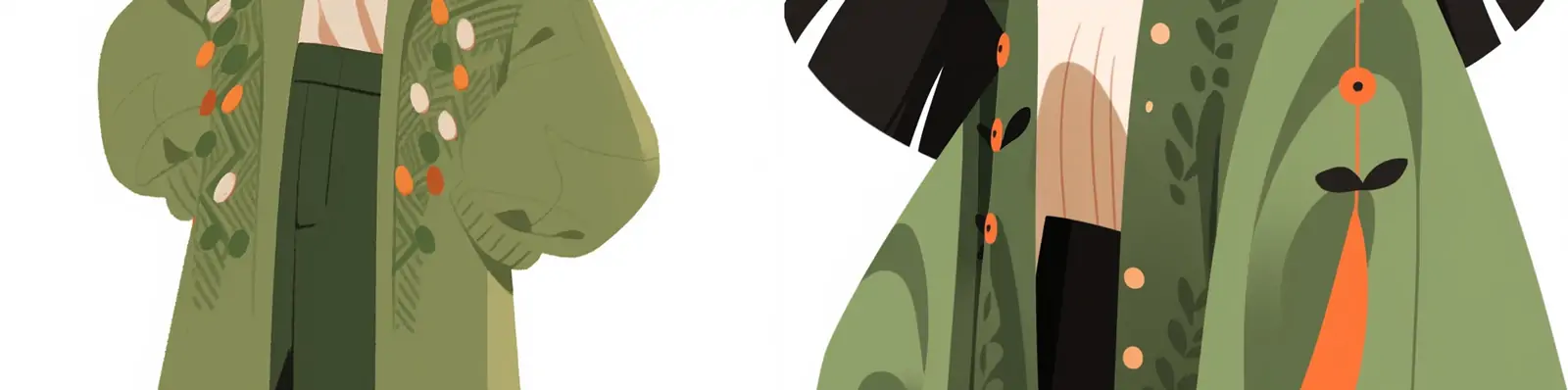 手绘可爱卡通俏皮中国女孩绿色外套微笑人物艺术平面插图绘画midjourney关键词咒语分享