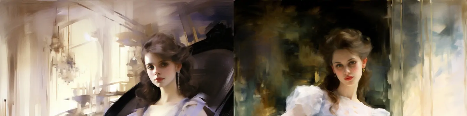 时尚艺术女孩美女坐在椅子上人物肖像特写油画插图绘画Midjourney关键词咒语分享