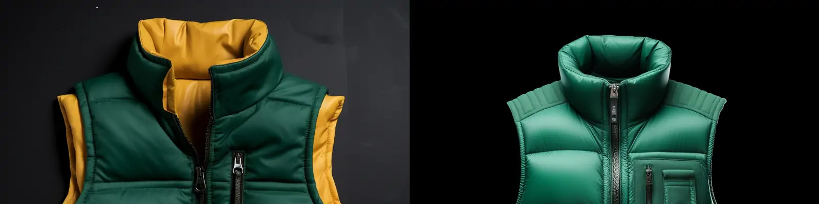 男士绿色羽绒服背心马甲正面人物模特电商产品展示摄影广告海报Midjourney关键词咒语分享