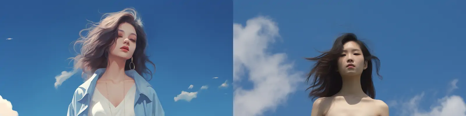 时尚现代潮流女孩人物蓝色服装模特艺术摄影写真海报Midjourney关键词咒语分享